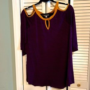 Purple/gold cold shoulder top